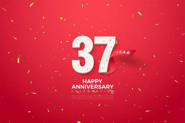 숫자와 빨간 리본이 달린 37 주년