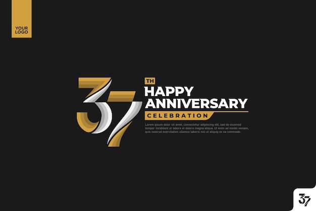 37th happy anniversary celebration with gold and silver on black background