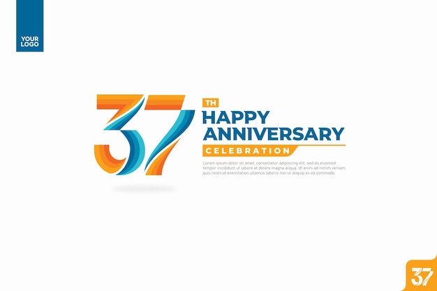 37th happy anniversary celebration with orange and turquoise gradations on white background