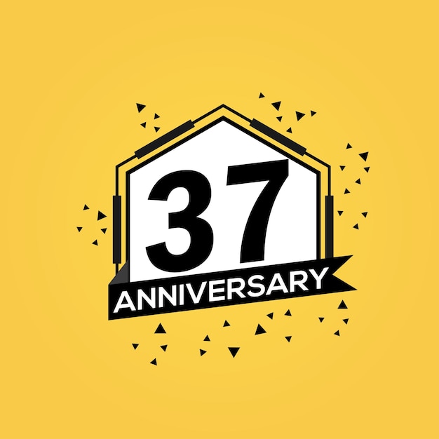 37주년 기념 로고, 벡터 디자인 생일 축하 행사, 기하학적으로 분리된 디자인.