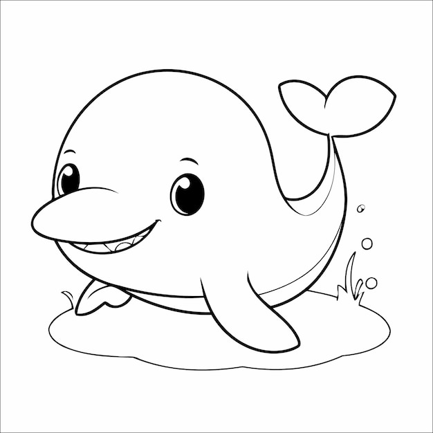 38 Cute Whale Kawaii Vector Coloring Page for Kids