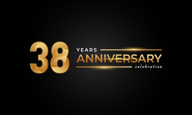 38 Year Anniversary Celebration with Shiny Golden and Silver Color Isolated on Black Background