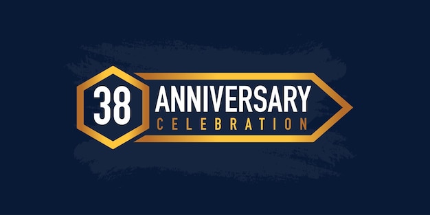 38 years anniversary celebration logotype colored with gold color and isolated on blue background
