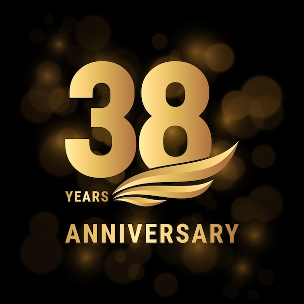 38-летний юбилейный логотип Шаблон дизайна с золотым цветом для плакатов, баннеров, брошюр, журналов, веб-буклетов, приглашений или поздравительных открыток Векторная иллюстрация