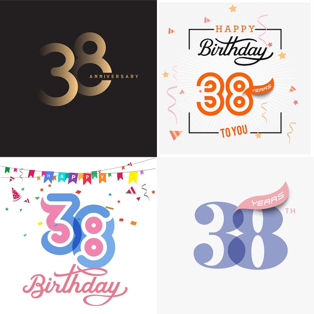 38 years anniversary vector number icon birthday logo label anniversary design