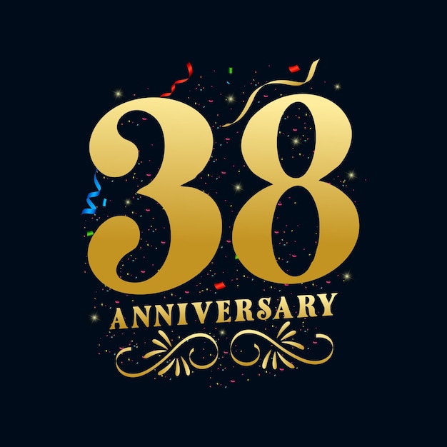 38e verjaardag luxe gouden kleur 38e jaar verjaardag viering logo ontwerp sjabloon