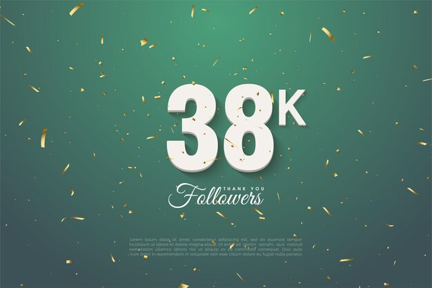 38k followers with green background and gold glitter.