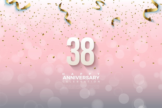 38th anniversary background with numbers and gold ribbons on it