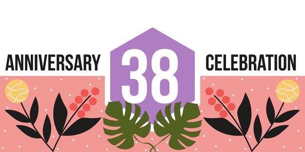 Логотип празднования 38-й годовщины красочный и зеленый лист абстрактный векторный дизайн на белом фоне