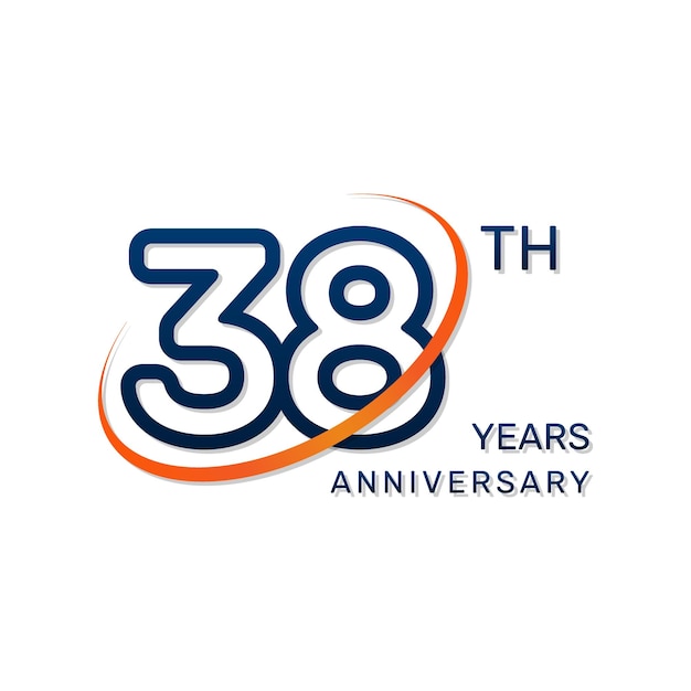 38th anniversary logo with blue numbers and an orange ring in simple and luxury style