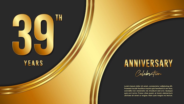 39e verjaardag viering sjabloonontwerp met gouden achtergrond en getallen Vector sjabloon