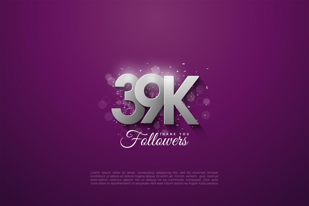 39k followers on purple background with celebration ornament decoration.