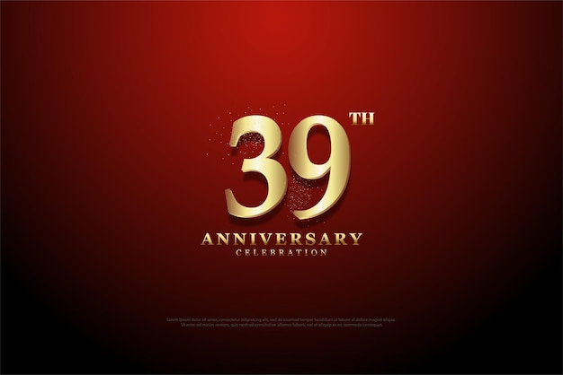 39th anniversary on elegant red background.