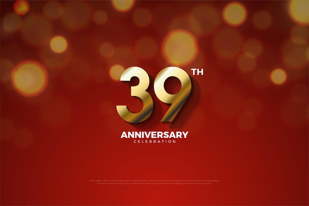 39th anniversary with golden 3d numbers with vivid shadows.