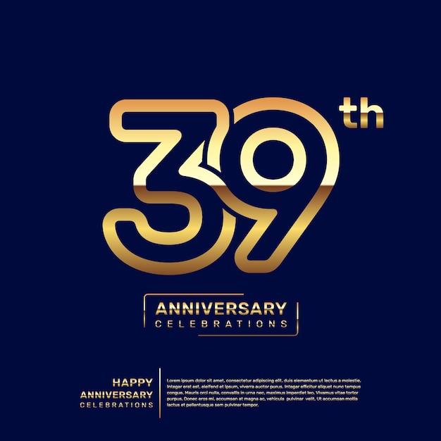 39th year anniversary logo design with a double line concept in gold color