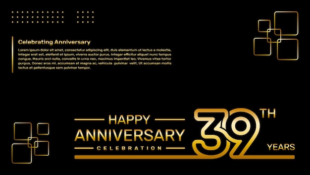 39th year anniversary template design with gold color vector template illustration