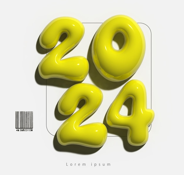 Vettore 3d 2024 nuovo anno font puffy minimalista moderno