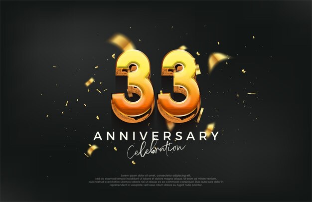 3d дизайн празднования 33-й годовщины с сильным и смелым дизайном Премиум векторный фон для приветствия и празднования
