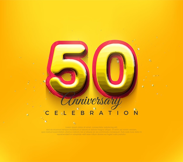 3D 50e verjaardag ontwerp premium vector design in moderne gele kleur Premium vector achtergrond voor begroeting en viering