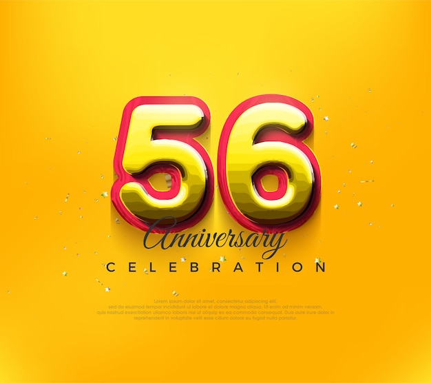 3d 56th anniversary design premium vector design in modern yellow color premium vector background for greeting and celebration