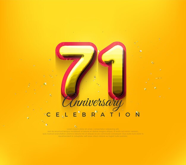 3d 71st anniversary design premium vector design in modern yellow color premium vector background for greeting and celebration