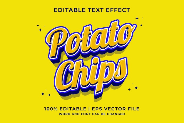 3d aardappelchips cartoon bewerkbaar teksteffect premium vector