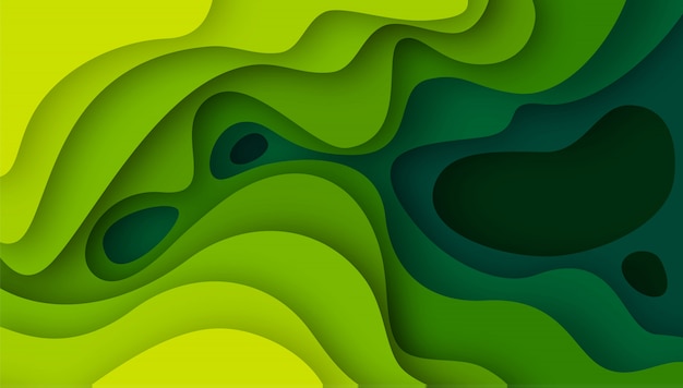 グリーンペーパーと3 Dの抽象的な背景カット図形