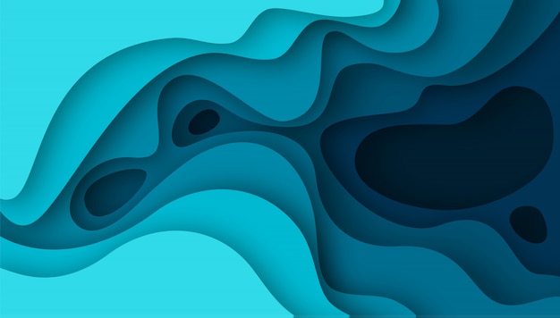 Vector 3d abstract blue wave background with paper cut shapes