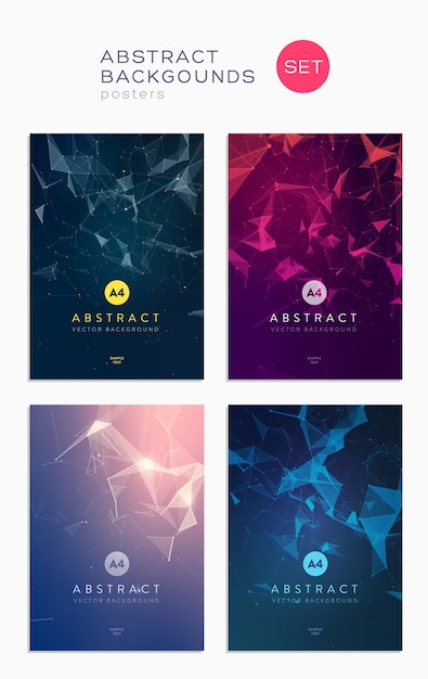 Vector 3d abstract covers set. lines and triangular shapes composition. futuristic design posters. vector illustration