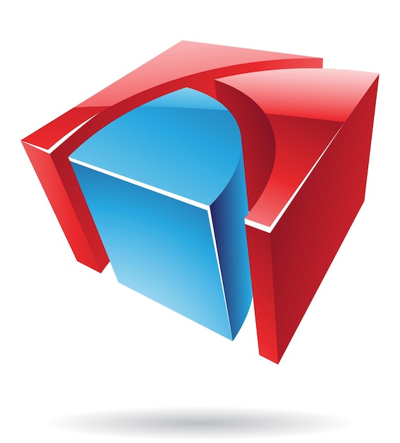 3d abstract glanzend metalen logo icoon van blauwe en rode kubusvorm