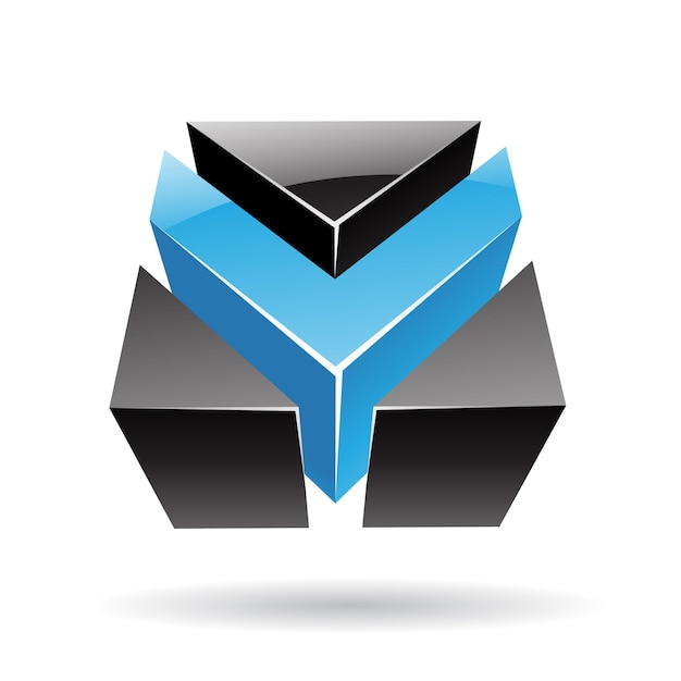 3D abstract glanzend metalen logo icoon van blauwe en zwarte pijlvorm