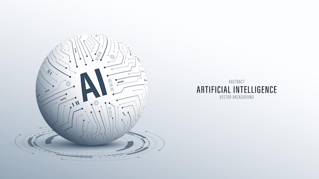 3d abstract globe with ai circuit board future cybernetic artificial intelligence big data and deep learning concept in generative ai and robotics global business design vector illustration