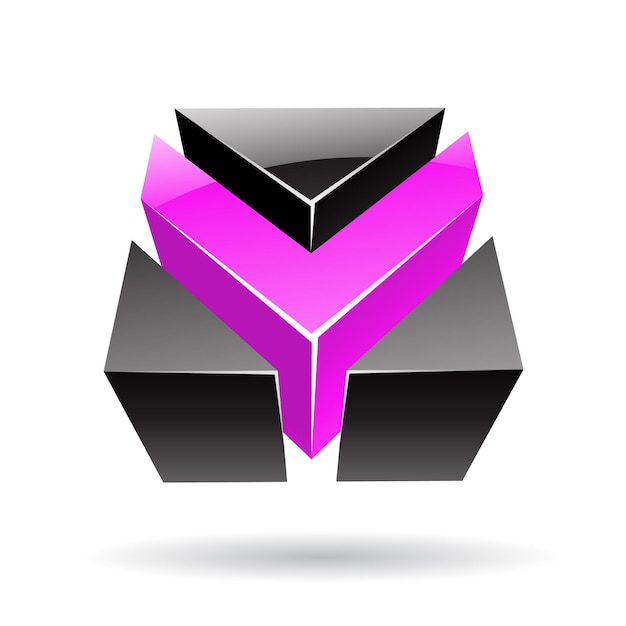 Vector 3d abstract glossy metallic logo icon of magenta and black arrow shape