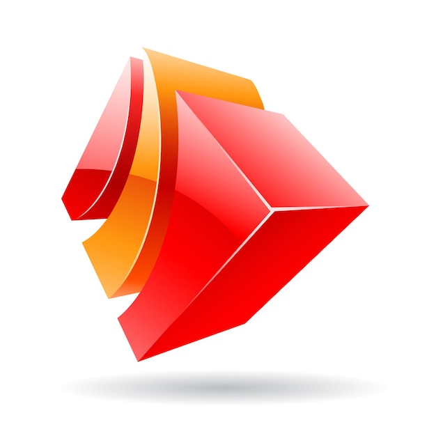3d Abstract Glossy Metallic Logo Icon of Orange and Red Striped Shape