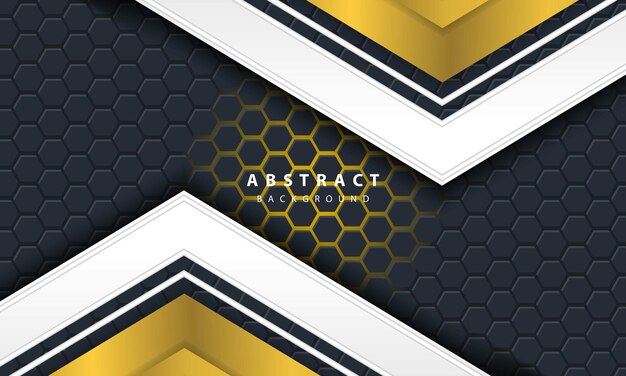 3D abstract gold light hexagonal background with gold and white frame shapes.