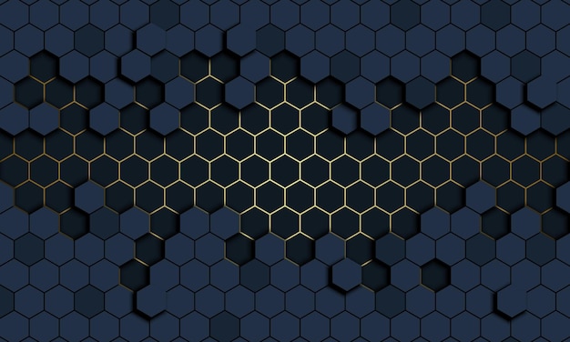 3d abstract honeycomb with golden lines and shadow. Brand new design for your business.