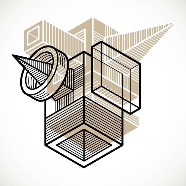 3d abstract isometric construction, vector polygonal shape.