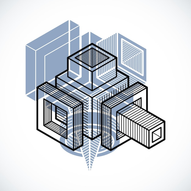 3d abstract isometric construction, vector polygonal shape.