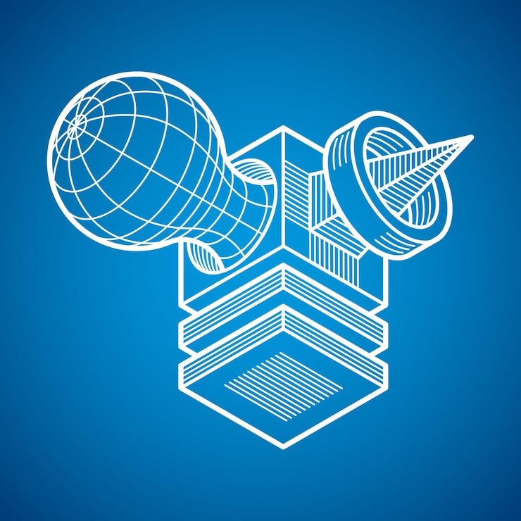 Vector 3d abstract isometric construction, vector polygonal shape.