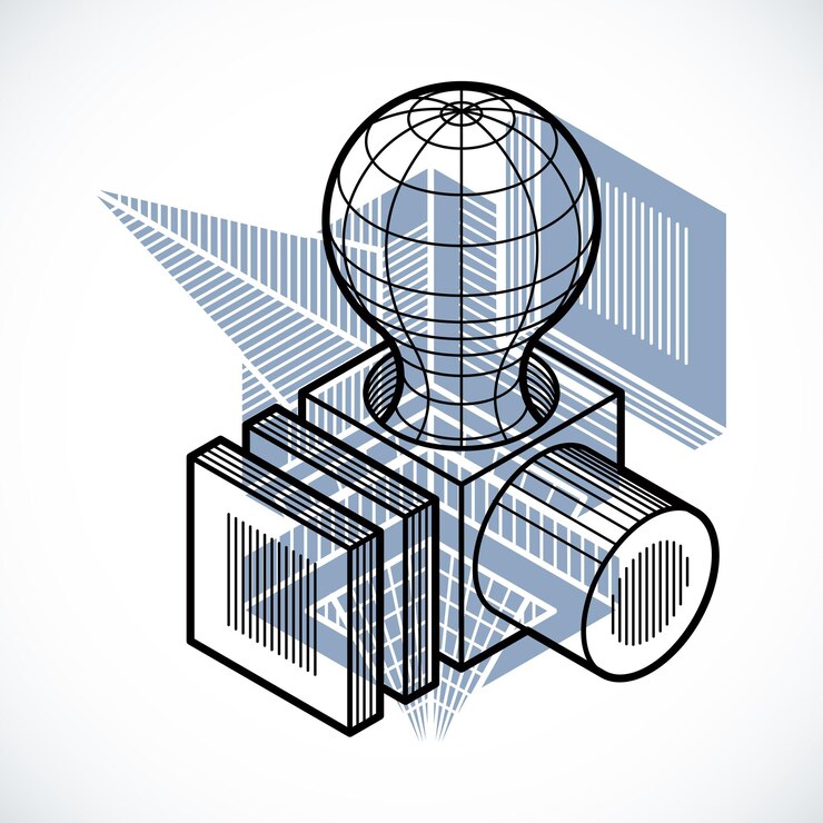 Vector 3d abstract isometric construction, vector polygonal shape.