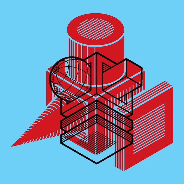 Vector 3d abstract isometric construction, vector polygonal shape.