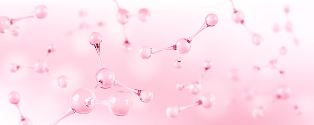 Strutture molecolari astratte 3d serum di collagene e soluzioni per la cura della pelle con vitamina acido ialuronico