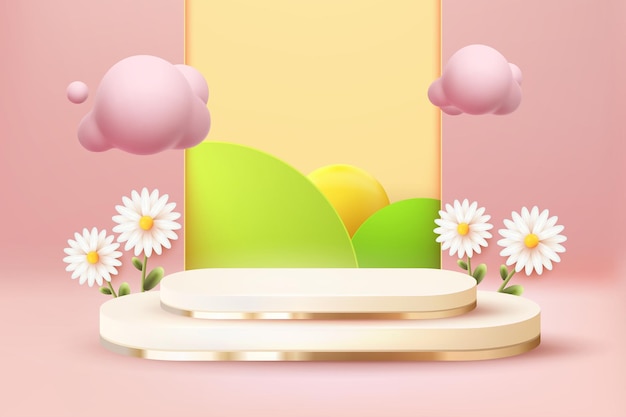 Vettore scena del podio crema di lusso della natura astratta 3d con il fondo sveglio del fumetto di vettore del backgroud pastello