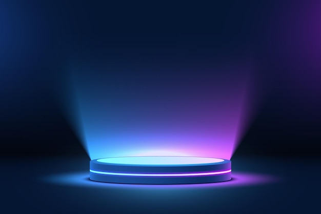 3d abstract podium with shiny neon lighting. product display, award, backdrop or presentation