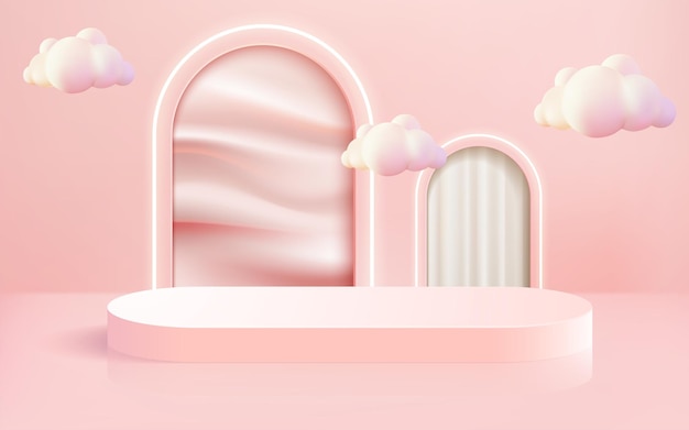 3d abstract scene rendered luxury pink podium showcase white pink wavy background