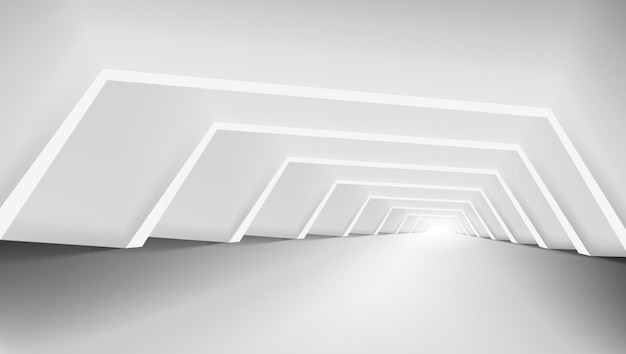 3 d の抽象的な白い明確な光の廊下のインテリア