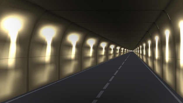 3D Abstracte Donkere Ondergrondse Weg Lange Tunnel