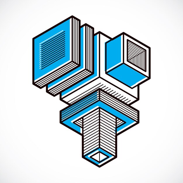 3D-abstracte isometrische constructie, veelhoekige vectorvorm.