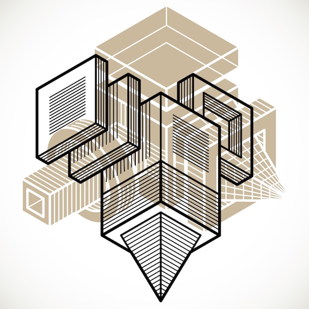 Vector 3d-abstracte isometrische constructie, veelhoekige vectorvorm.