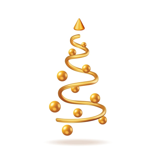 3D abstracte kerstboom met gouden spiraal en ballen geïsoleerd render sparren groenblijvende boom pictogram wenskaart feestelijke poster uitnodigingen voor feest Kerstmis en Nieuwjaar cartoon vectorillustratie